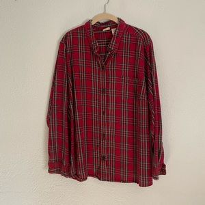 LL Bean 3x Shirt Flannel Red Plaid Cotton